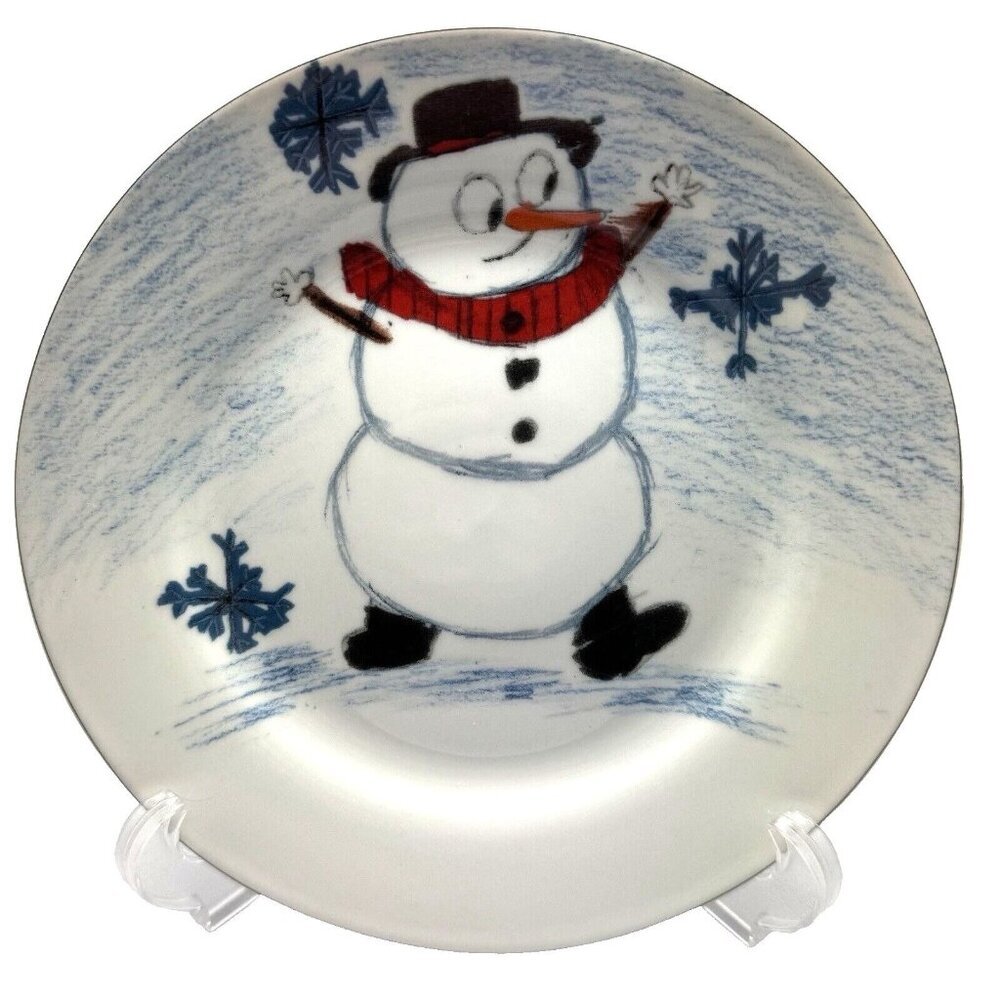 Christmas Village Kids Collection Cookie Plate Snowman White Ceramic Collectible
